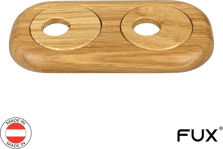 3 Stück Doppel Heizungsrohr Rosette, Rohrabstand variabel, verschiedene Echthölzer und Grössen, Rohr