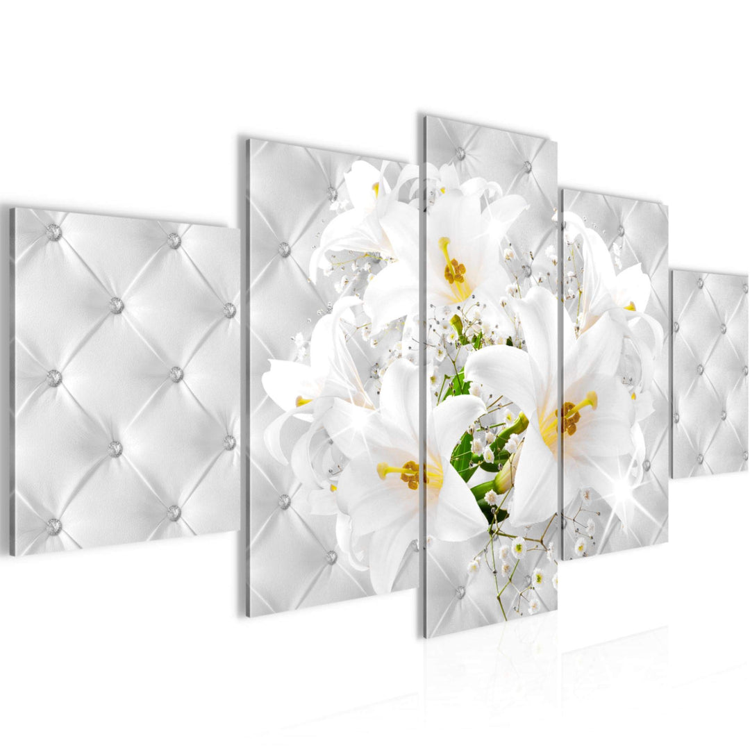Runa Art Wandbilder Blumen Lilien 5 Teilig Bild auf Vlies Leinwand Deko Wohnzimmer Abstrakt Grau Sil