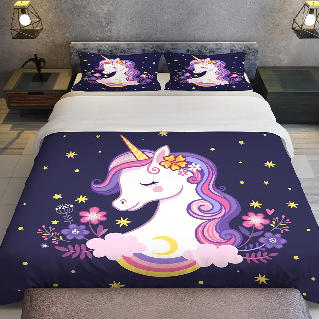 Bettwäsche-Set für Einhorn 3D-Druck, Kinder Bettwäsche Set Tier Einhorn Motiv Mikrofaser Bettbezug S