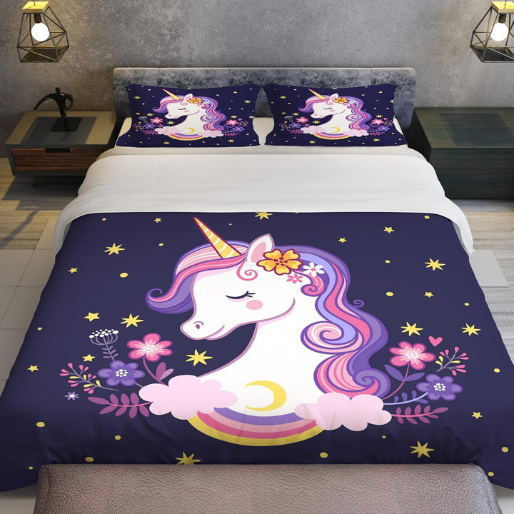 Bettwäsche-Set für Einhorn 3D-Druck, Kinder Bettwäsche Set Tier Einhorn Motiv Mikrofaser Bettbezug S