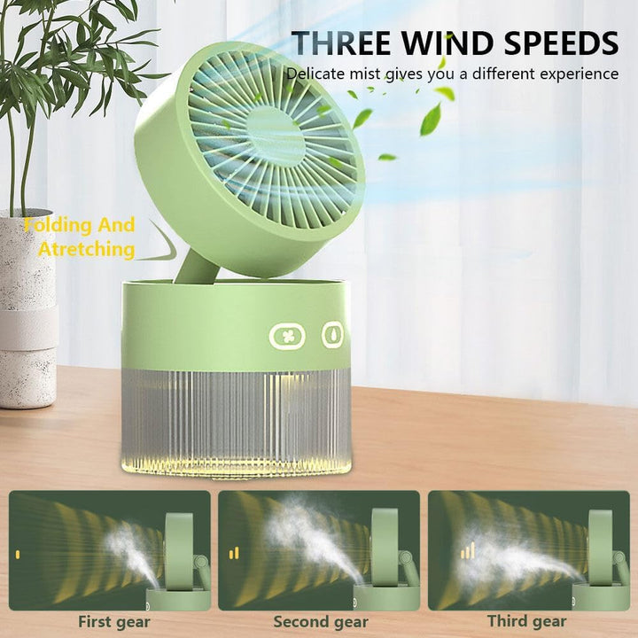 Tischventilator mit Wasserkühlung, Mini Ventilator mit Kühlen Nebel, 3 Windmodi, Nachtlichter, Schre