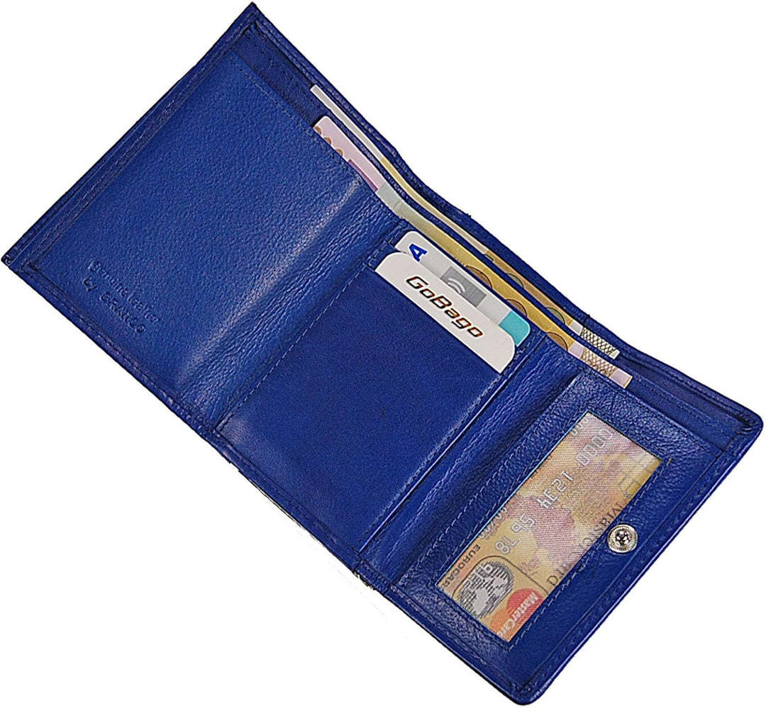 GoBago Branco Damen Geldbörse Leder 6 Farben, Portemonnaie Geldbeutel mit Metall Bügel, Knipser (Bla