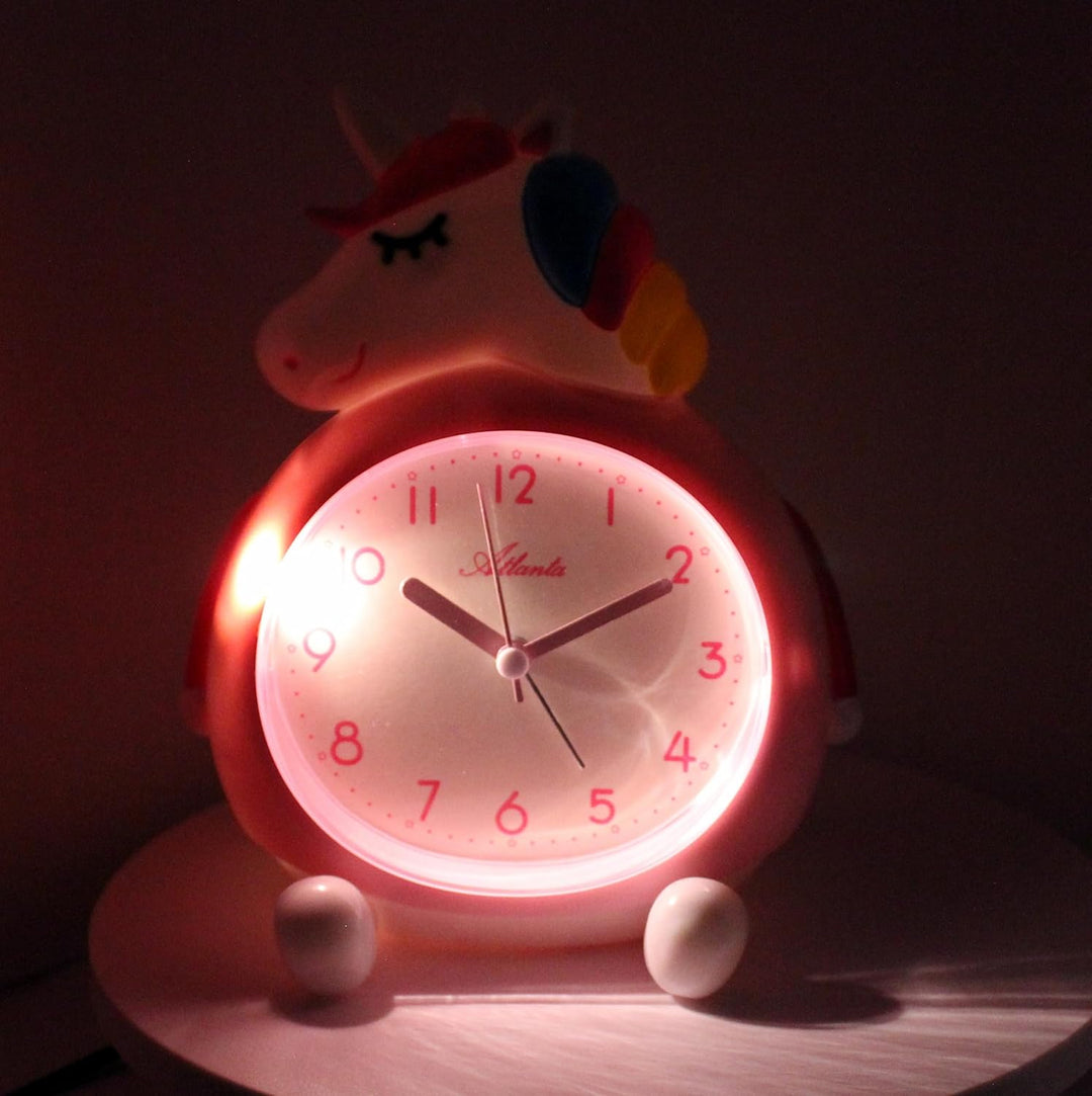 Atlanta Kinderwecker ohne Ticken mit Musik + Radiergummi Einhorn - 2163/17 Rad (Rosa), Rosa