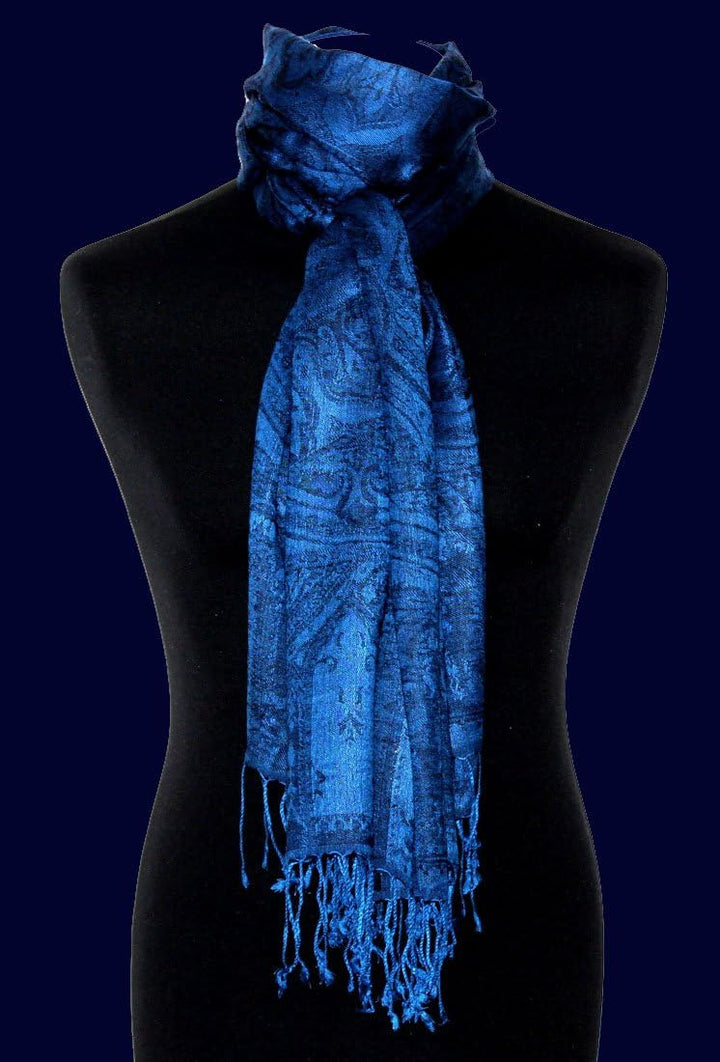 Lorenzo Cana Pashmina Damenschal Schaltuch hochwertig 70 cm x 180 cm Paisleymuster gewebt mittelblau