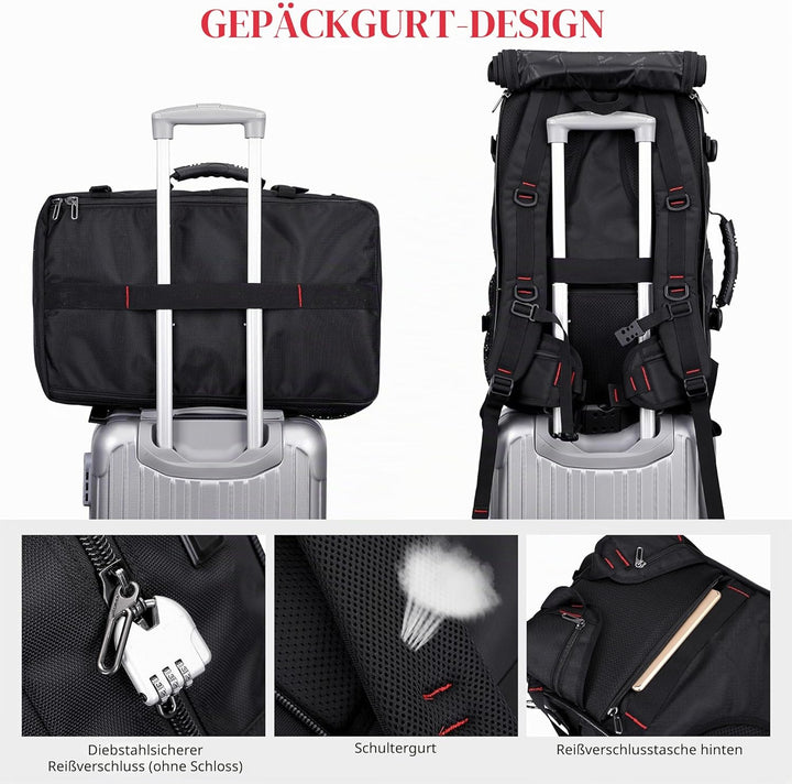 WITZMAN Reiserucksack Herren Gross Reisetasche Reiserucksack Handgepäck Flugzeug mit USB Ladeanschlu