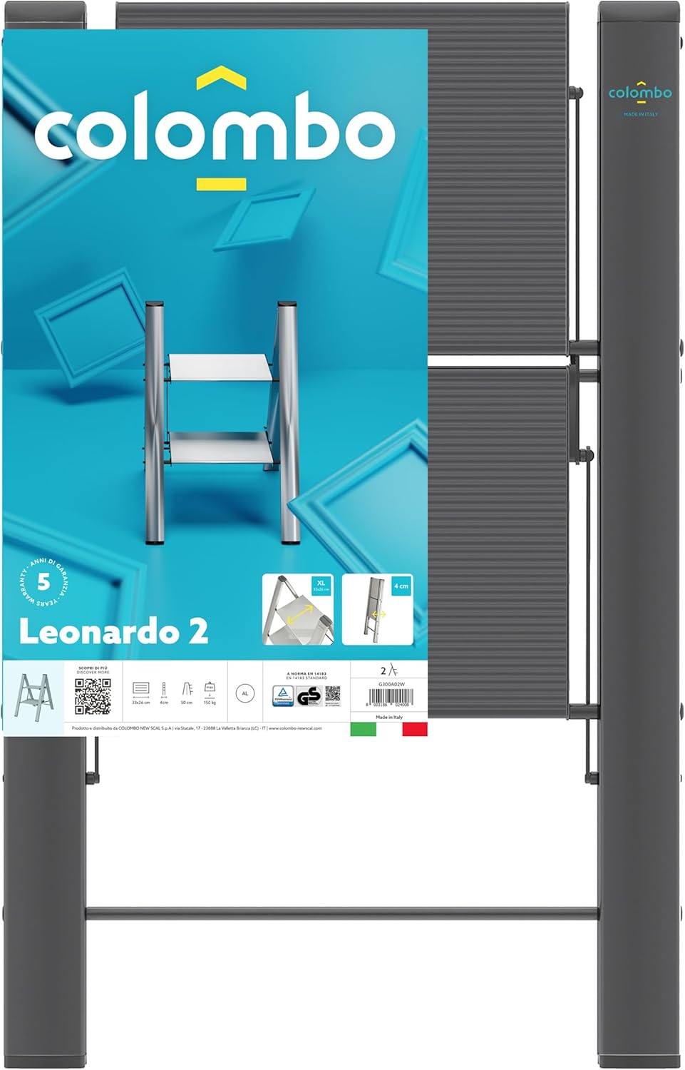Anodized Aluminium Steps Stool Leonardo 2 Black 2 steps Schwarz, 2 steps Schwarz