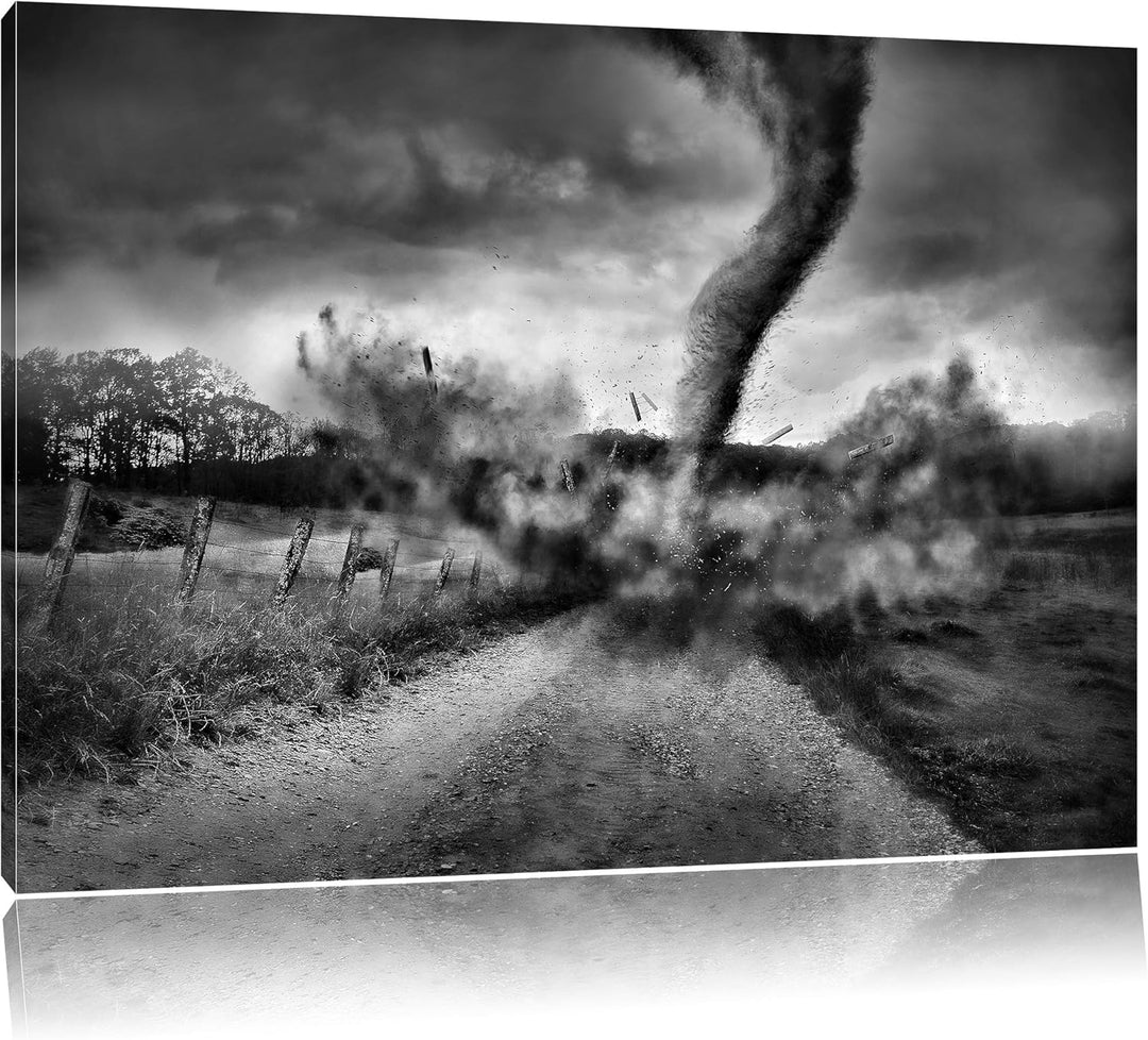 Monocrome, Tornado, Format: 100x70 auf Leinwand, XXL riesige Bilder fertig gerahmt mit Keilrahmen, K