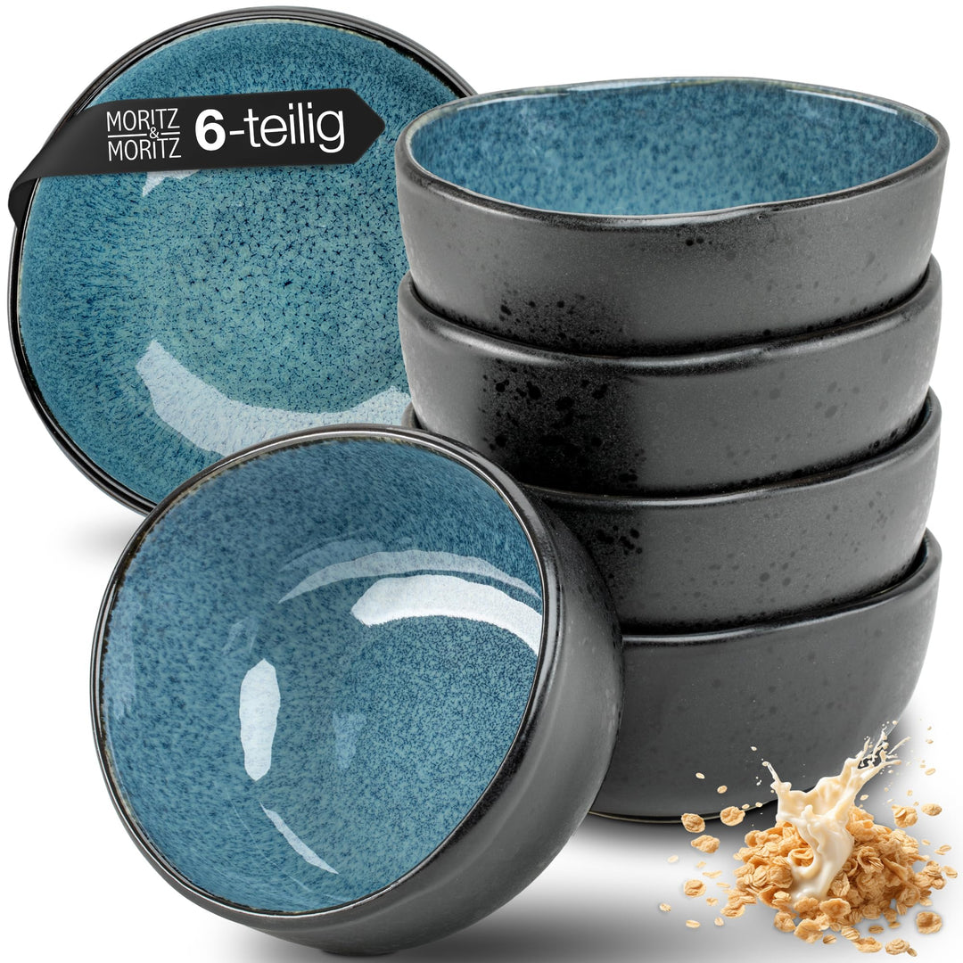 Moritz & Moritz ORGANIC Müslischalen Set 6-teilig Blau, Steingut Bowls im modernen Design, ca. 500 m