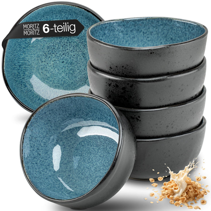 Moritz & Moritz ORGANIC Müslischalen Set 6-teilig Blau, Steingut Bowls im modernen Design, ca. 500 m