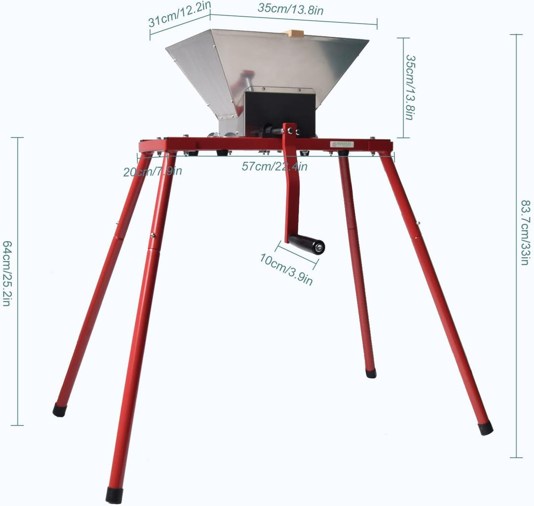 SQUEEZE master 7L Obstmühle mit Ständer, Edelstahl Apfelpresse, 7 Liter Handmühle, Edelstahltrichter