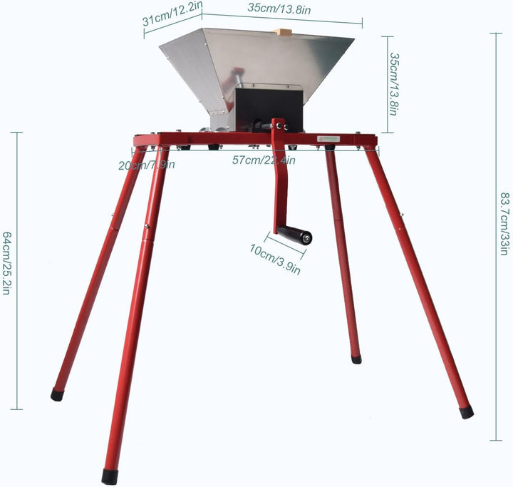 SQUEEZE master 7L Obstmühle mit Ständer, Edelstahl Apfelpresse, 7 Liter Handmühle, Edelstahltrichter