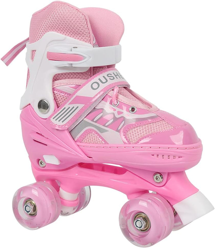 Rollschuhe mit/ohne Leuchtrollen, klassische Quad-Skates für Mädchen und Jungen, bequem und atmungsa