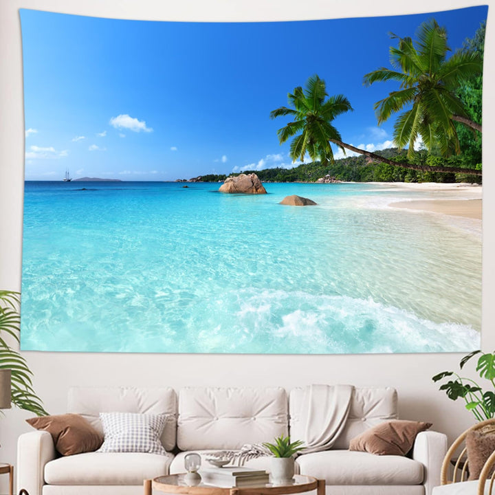skcess Wandteppich 260x240CM，Ozean Strand Wandteppich Polyester Tapestry Blauer Himmel Wandteppich N