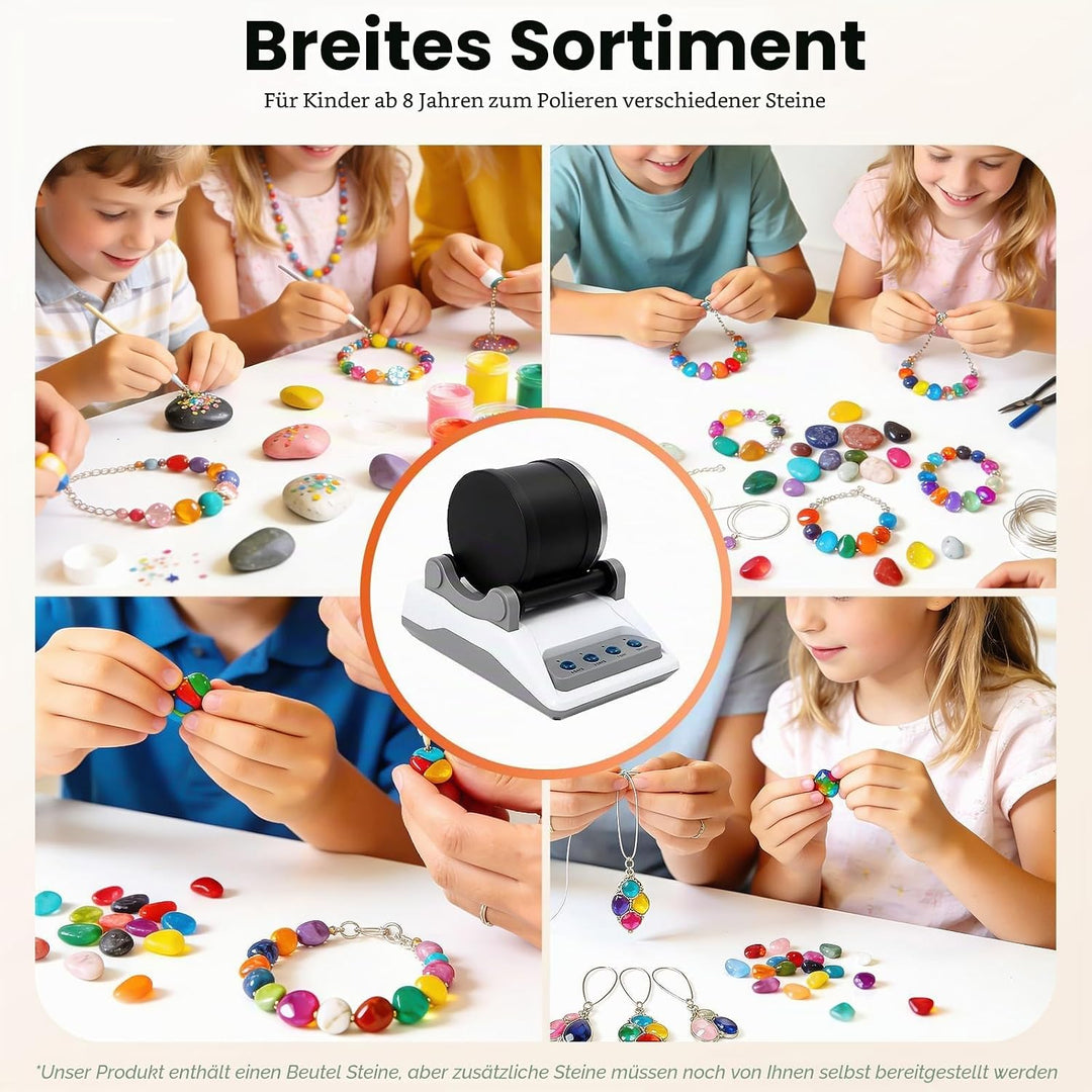 Rock Tumbler Set, Steinpoliermaschine mit Polierkörner Elektrisch Steintrommel Steinbecher DIY Stein