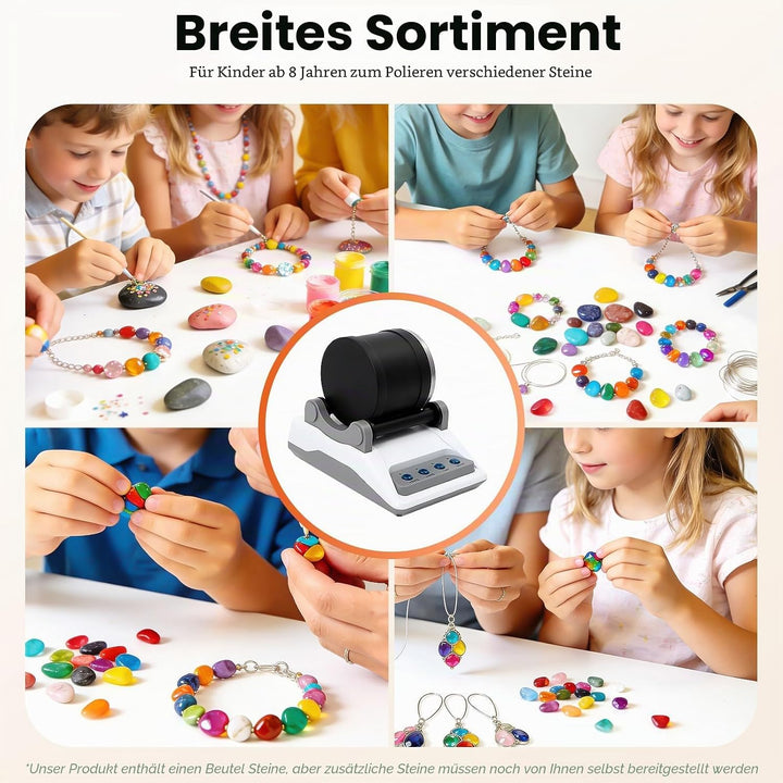 Rock Tumbler Set, Steinpoliermaschine mit Polierkörner Elektrisch Steintrommel Steinbecher DIY Stein