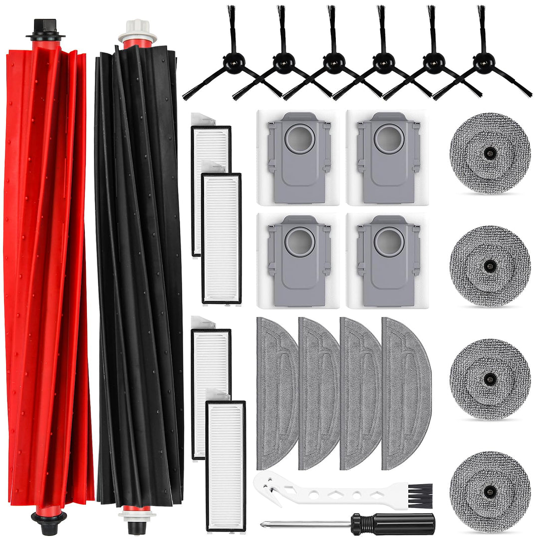 26 Stück Zubehör für Roborock S8 MaxV Ultra Saugroboter, 2 Hauptbürste 4 Staubbeutel 4 Wischtücher 4
