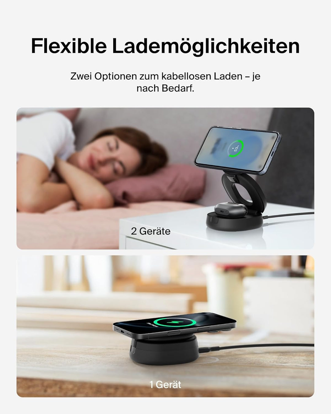 Belkin BoostCharge 2-in-1 Induktive Ladestation mit Qi2, 15W, MagSafe-kompatibles Ladegerät, Kabello