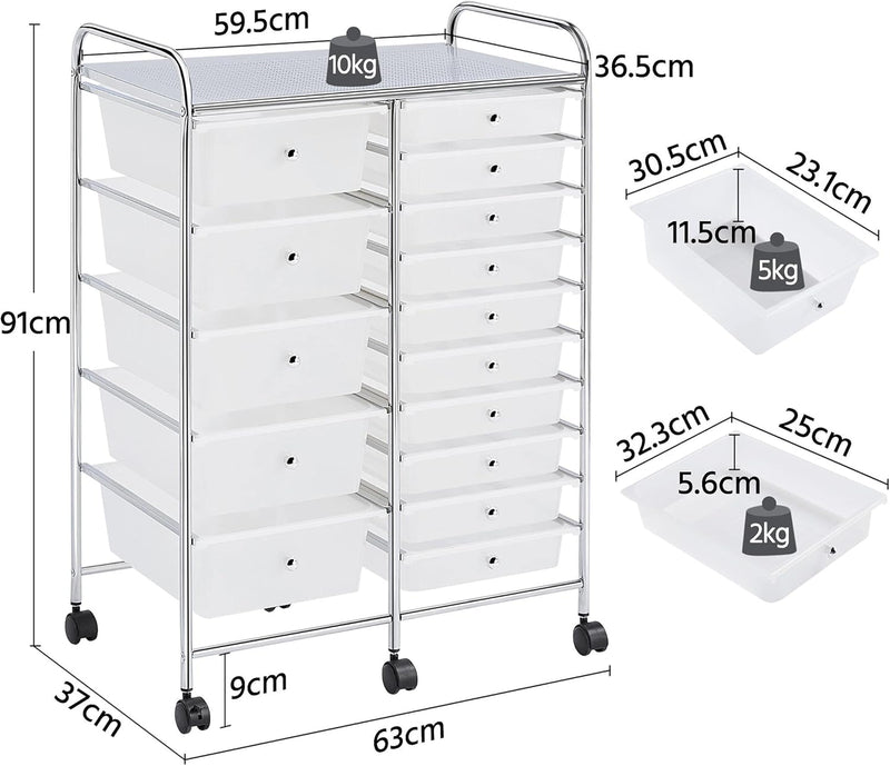 Yaheetech Küchewagen auf Rollen, Rollwagen Servierwagen mit 15 Schubladen, Küchen Organizer Allzweck