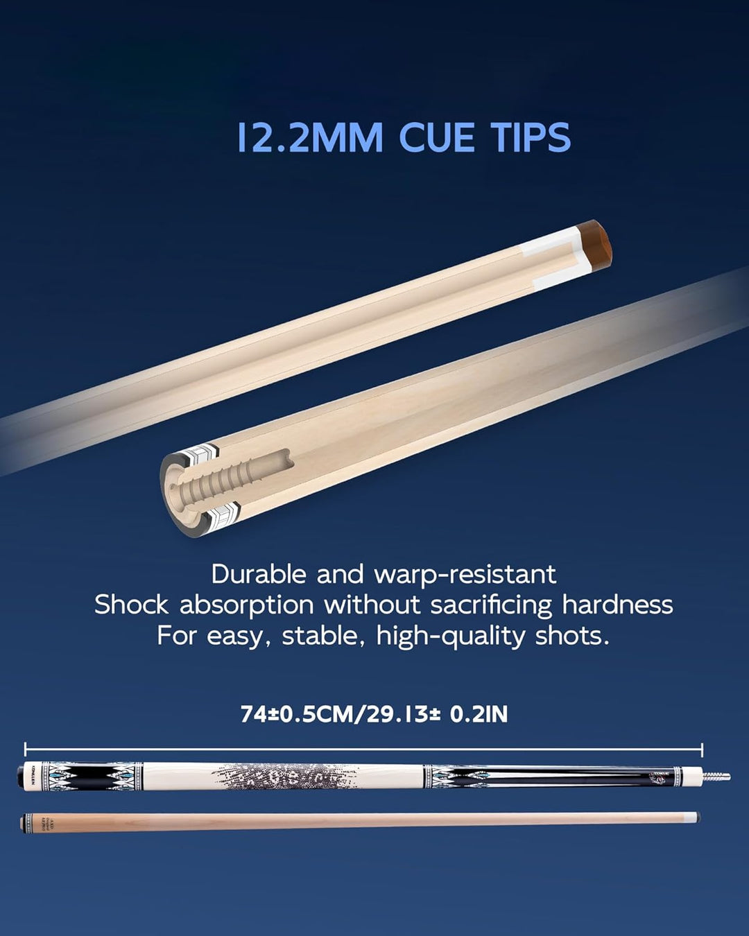 KONLLEN Billardqueue-Stick mit niedriger Ablenkung, mit Verlängerung und Koffer (10,5 mm, 11,5 mm, 1