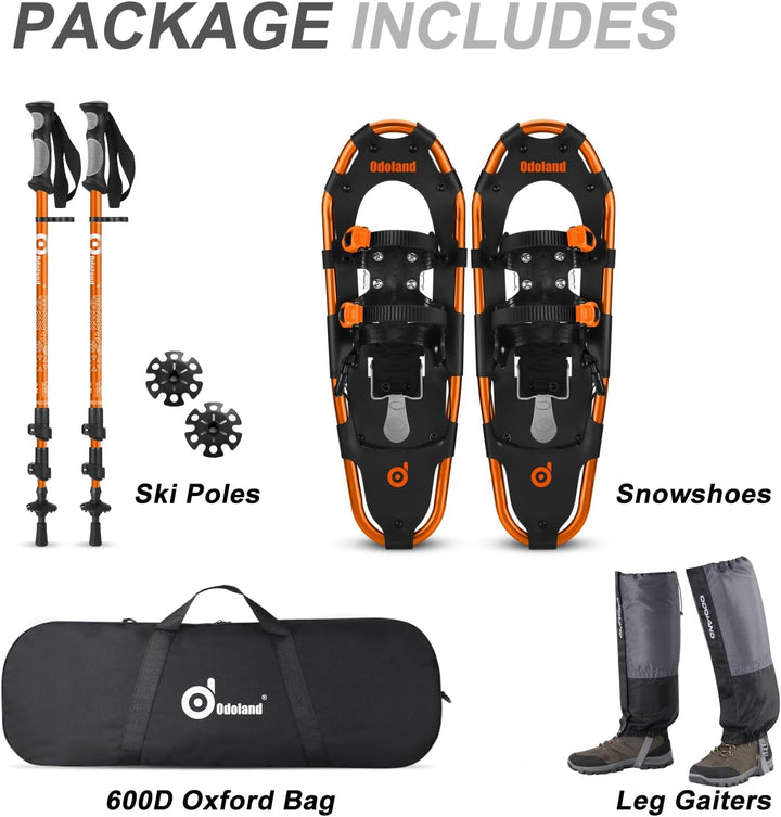 Odoland Schneeschuhe mit Steighilfe Allround 4 IN 1 für Damen und Herren mit Wanderstöcken, Wasserdi