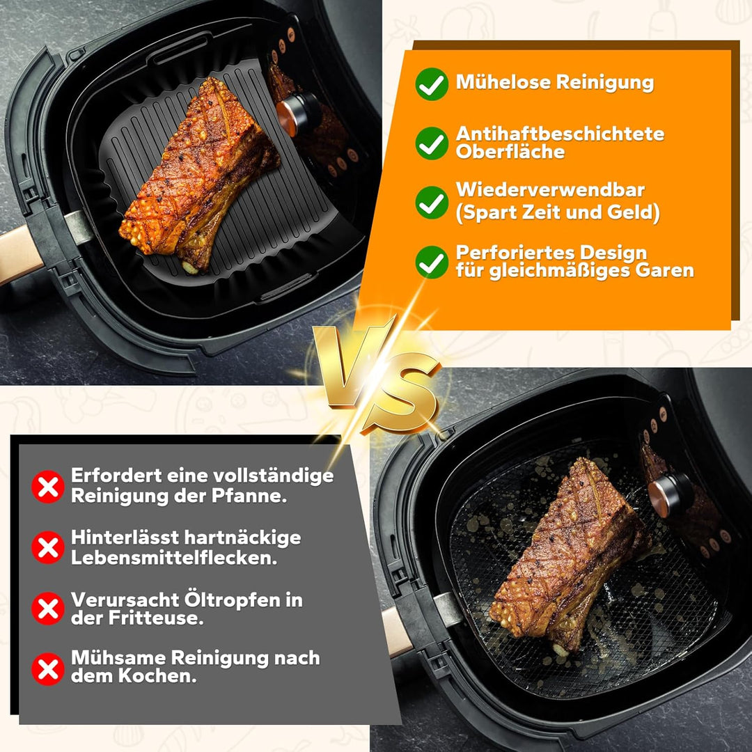 SelfTek 6 Stück Airfryer Zubehör für Ninja CRISPi FN101EU - mit 2 Stück Silikonform, Spritzschutz, S