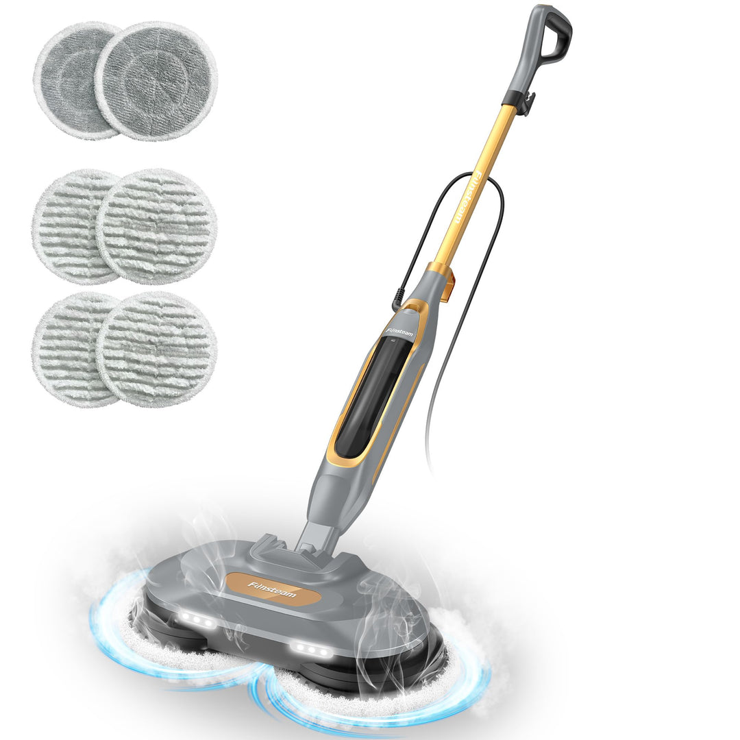 Dampfreiniger Steam Mop mit Doppelrotation und Eigenantrieb | 6 waschbare Mikrofaser-Pads, 4 Reinigu