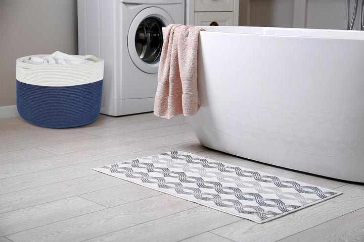 MAADES XXXL Wäschekorb rund 120L D61xH40cm extra gross aus Baumwolle Wäschesammler Aufbewahrungskorb