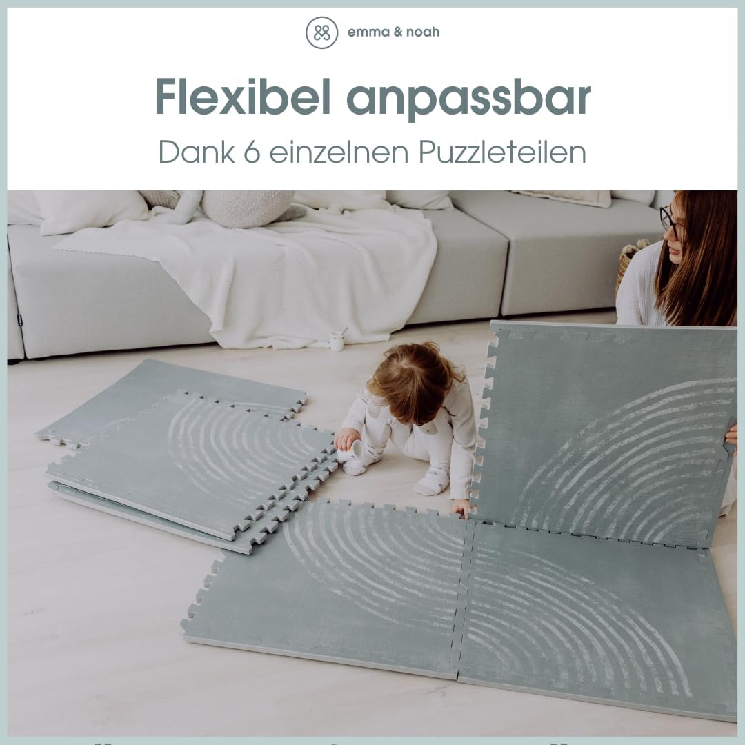 emma & noah Puzzlematte, 61x61 cm, 6 Teile & 10 Randstücke, Hochwertiger Eva-Schaum, 1,4 cm Dick, Pf