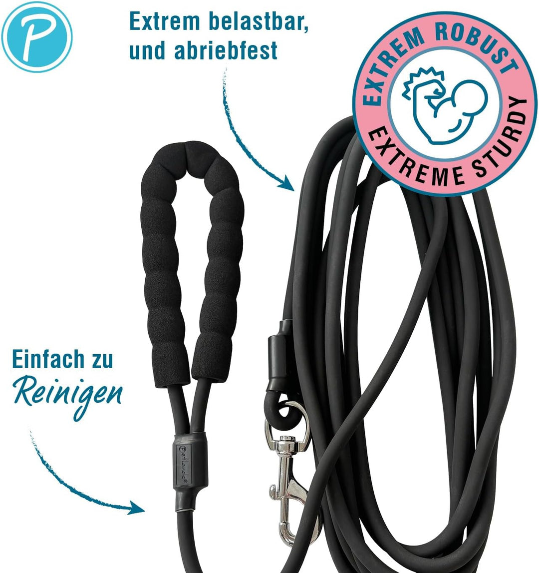 Petlando PVC-Trekkingleine schwarz rund 5 m /0,8 cm Durchmesser mit Handschlaufe, extrem robust
