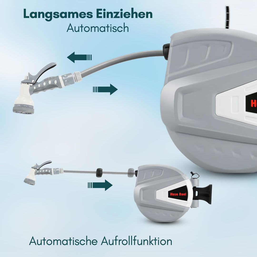 Schlauchtrommel Schlauchbox 30+2m, Automatik Schlauchaufroller,Wand-Schlauchbox mit Handbrause Garte