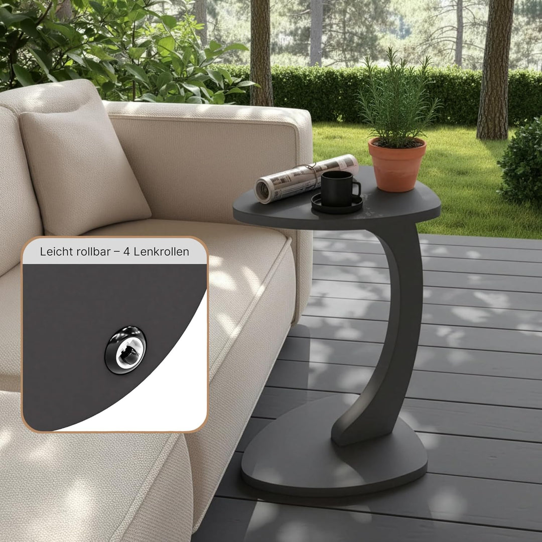 Beistelltisch C-Form Reuleaux-Dreieck, Anthrazit, Sofatisch mit Rollen, Couchtisch Laptoptisch Couch