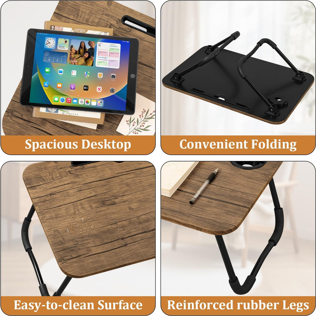Laptop-Betttisch Tablett Lap Desk Kleiner Laptop-Schreibtisch aus Holz mit klappbaren Beinen und Bec