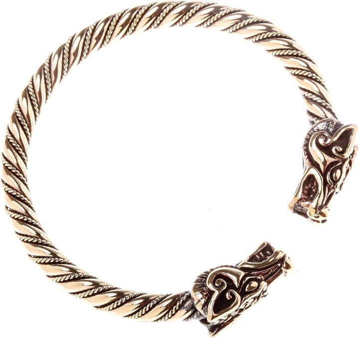 Windalf Wikinger Damen Bronze Armreif DRACON 5.7 cm gekordelter Drachen Armschmuck Handgeschmiedet