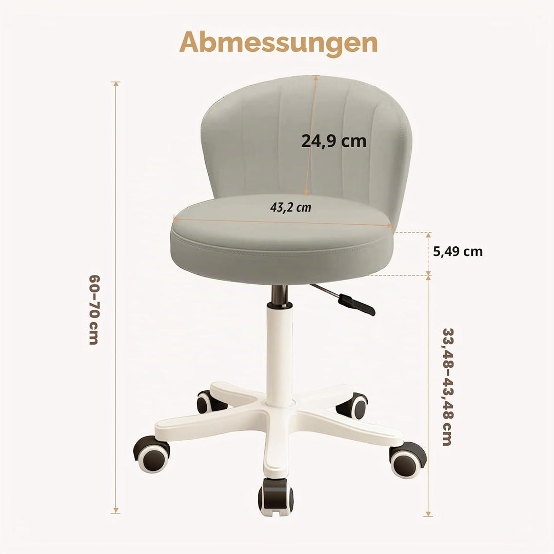 Niedlicher Stuhl ohne Armlehnen, Frisierstuhl mit Rollen, Kleiner Schreibtischstuhl, Verstellbarer D