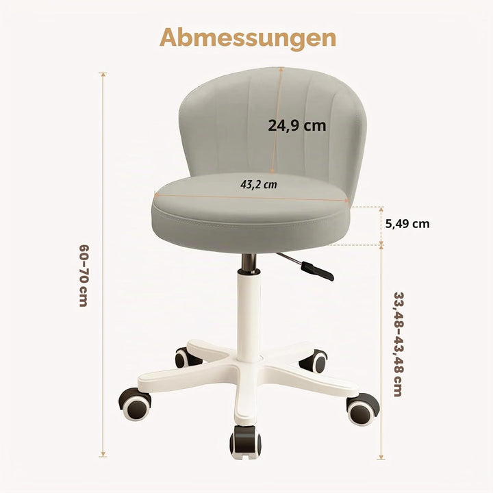 Niedlicher Stuhl ohne Armlehnen, Frisierstuhl mit Rollen, Kleiner Schreibtischstuhl, Verstellbarer D