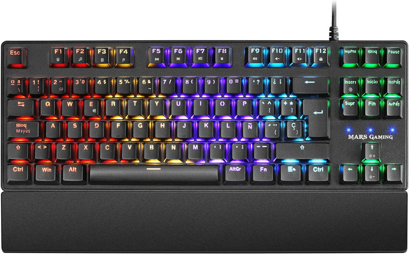 Mars Gaming MKXTKLLRES, Ultra-Kompakte Mechanische Tastatur TKL RGB, Handballenauflage, Schalter OUT