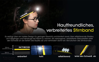 Nitecore Stirnlampe NU43, leicht, USB-C-aufladbare LED Kopflampe, 1400 Lumen, 130 m Leuchtweite, Rot