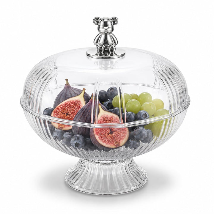 Obstschale mit Deckel aus PET, Obstkorb transparent mit Bären-Griff Weiss2, Weiss2