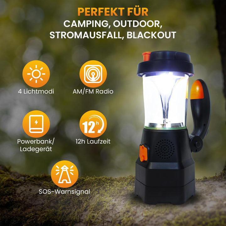 SELBST-SICHER 4in1 LED Laterne mit Batterie | Notfallradio | Powerbank | Handyladegerät | SOS-Sirene