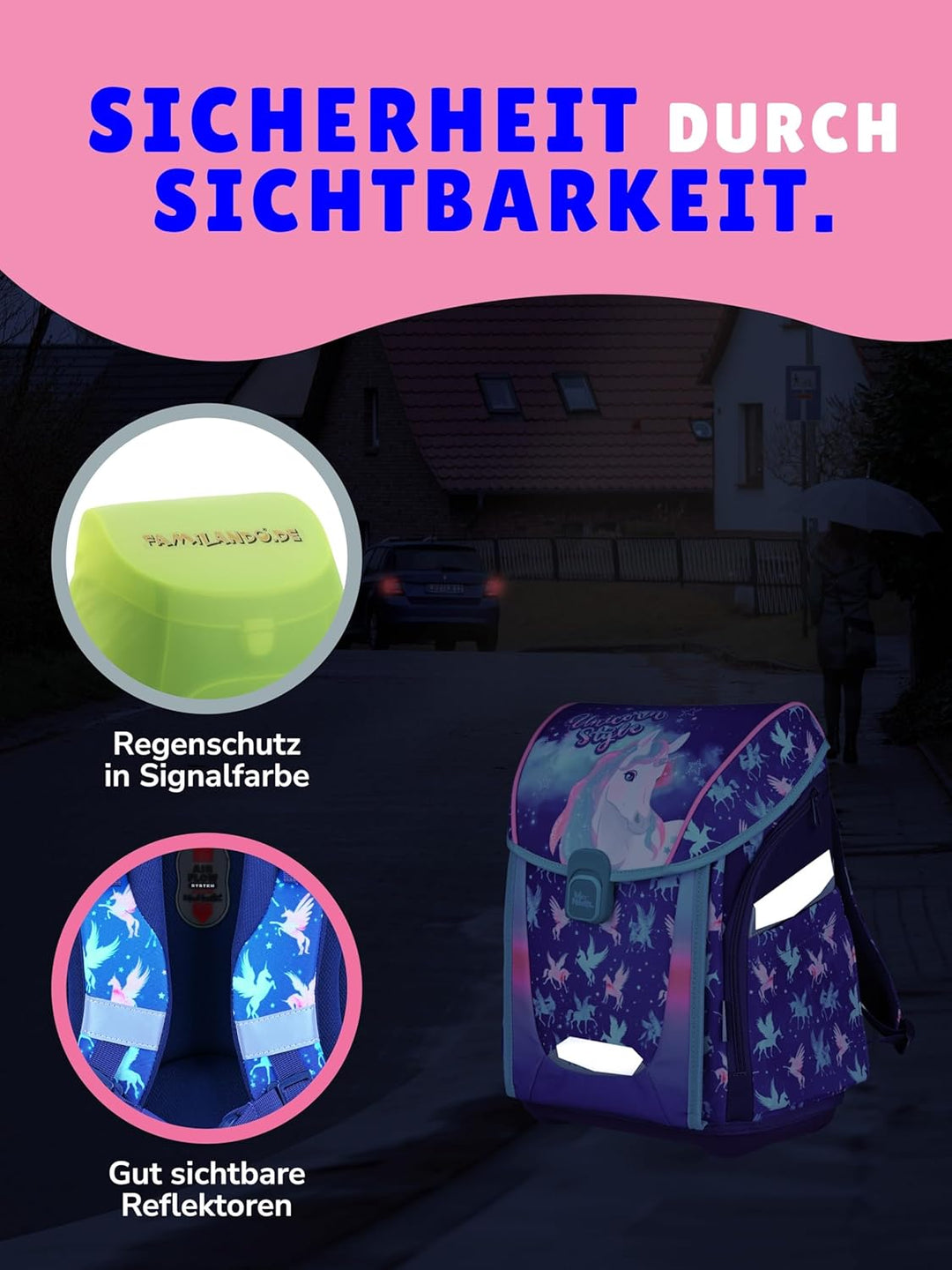 Familando - Premium Schulranzen Set - 6-teilig mit Sporttasche - Unicorn (Einhorn) - Ergonomisch, st