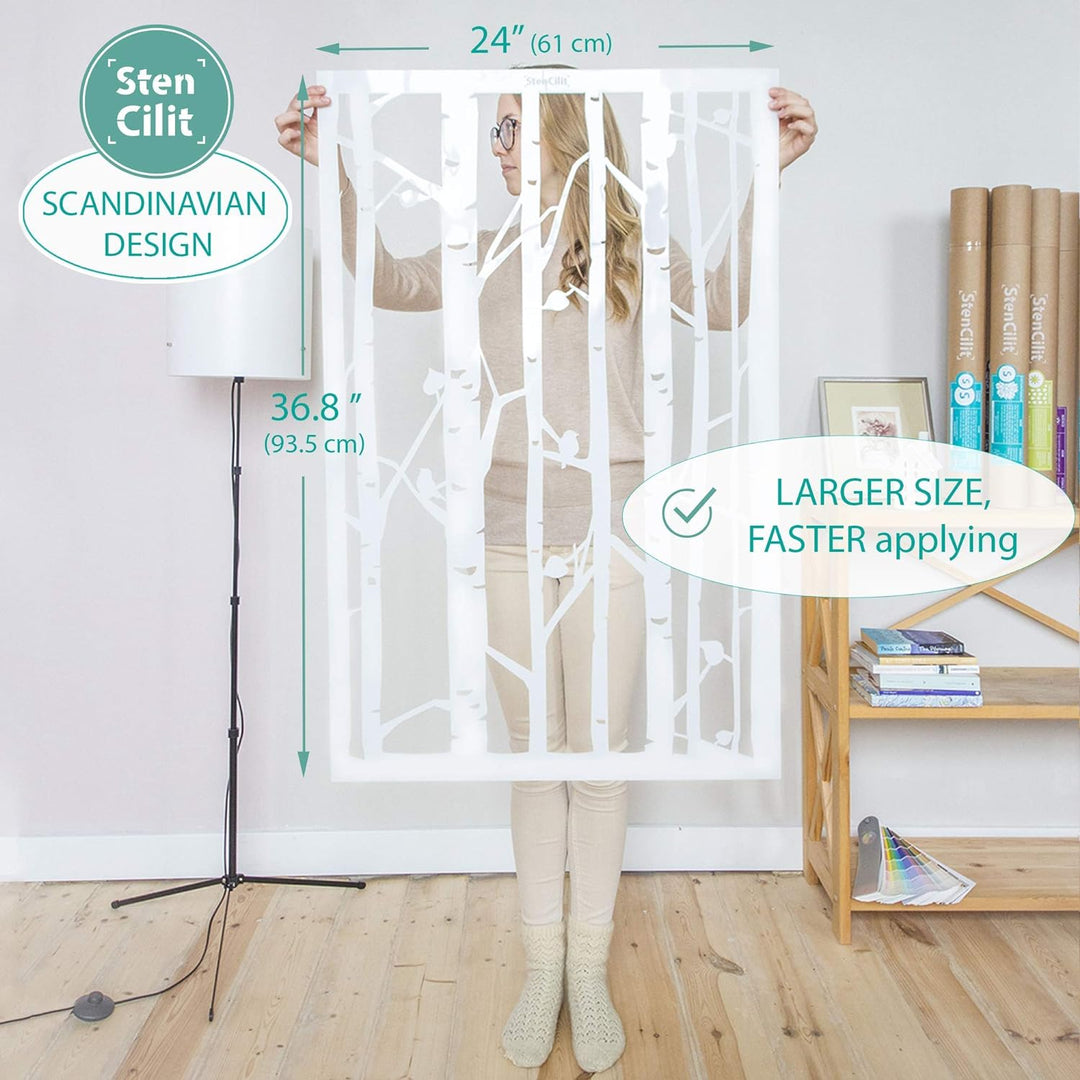 Birch Forest Wand Schablone für Malerei – 61 x 93,5 cm - Gross Mylar waschbar Kunststoff – wiederhol