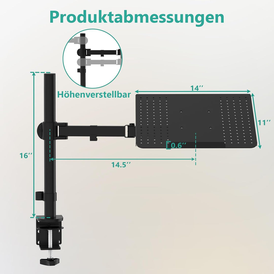 WALI Laptopablage Schreibtischhalterung für 1 Laptop Notebook bis 17 Zoll, voll verstellbar, 10 kg K