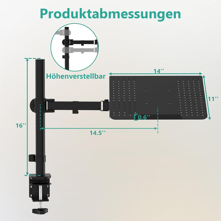 WALI Laptopablage Schreibtischhalterung für 1 Laptop Notebook bis 17 Zoll, voll verstellbar, 10 kg K