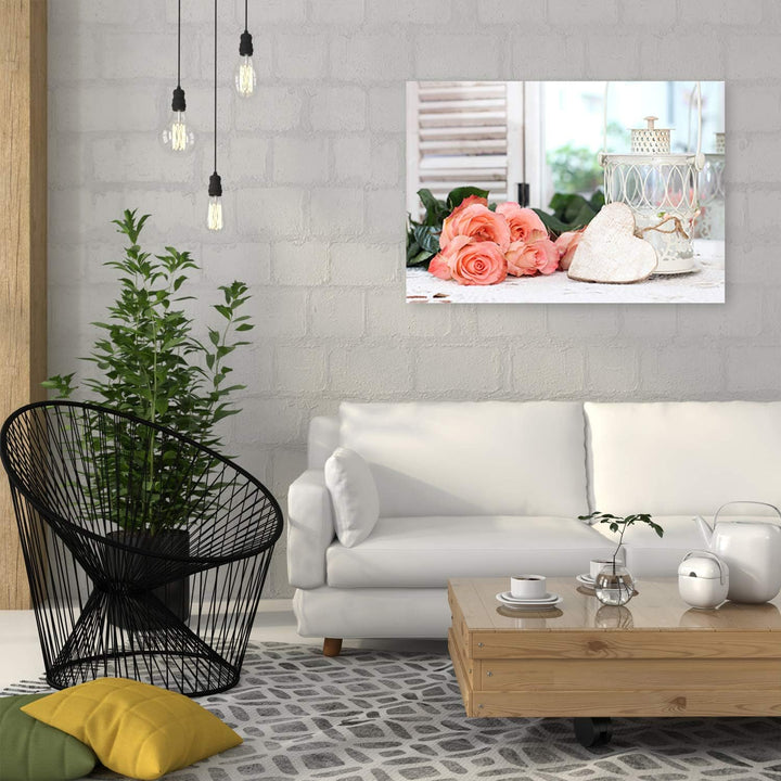 Feeby Wanddeko Rosen Leinwandbild Kunstdruck rustikal Weiss 90x60 cm M14320 90x60 cm, M14320 90x60 c