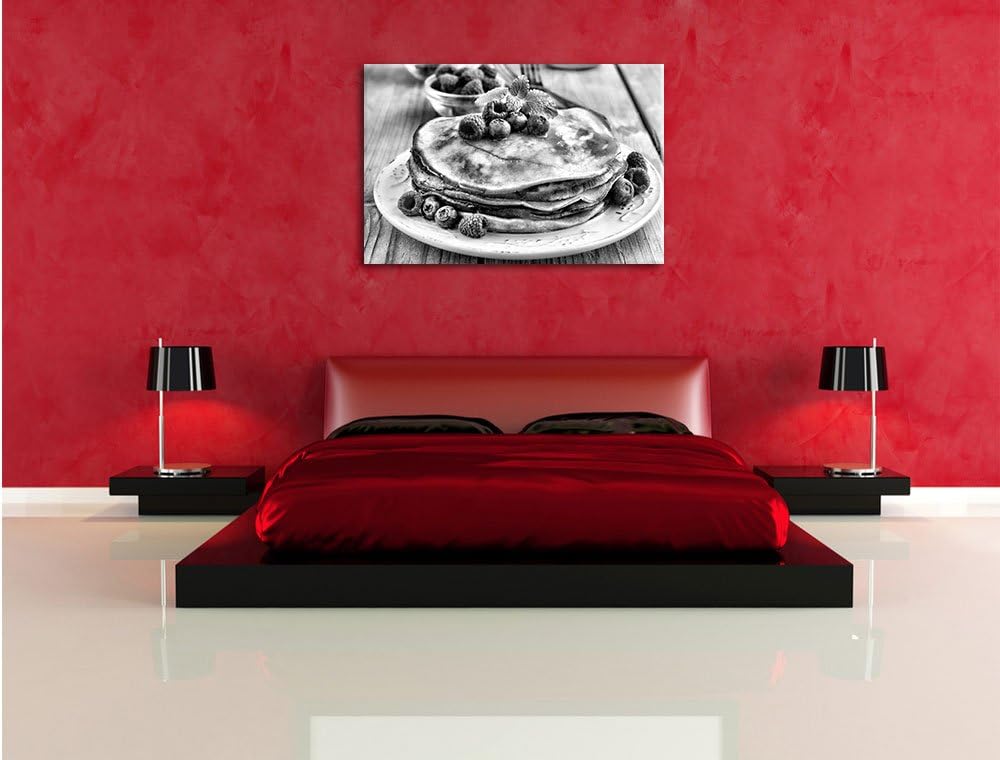 Pixxprint Süsse Pfannkuchen mit Beeren als Leinwandbild/Grösse: 100x70 / Wandbild/Kunstdruck/fertig