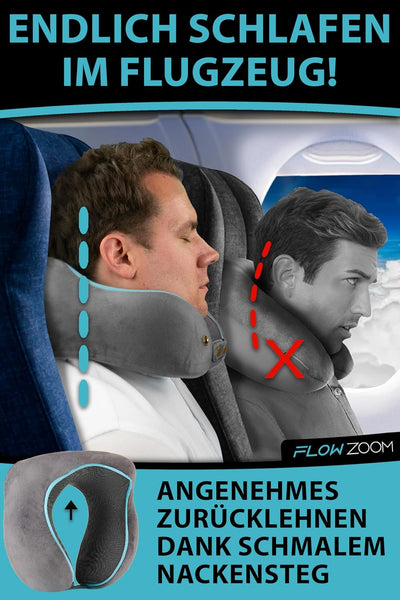 FLOWZOOM® Comfy Nackenhörnchen Nackenkissen Flugzeug & Auto Reise-Kissen aus Memory-Foam mit schmale