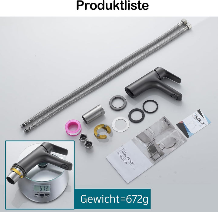 BELZ Wasserhahn Bad, Waschtischarmatur Einhandmischer Armatur Waschbecken mit Auslauf Höhe 86 MM, Me