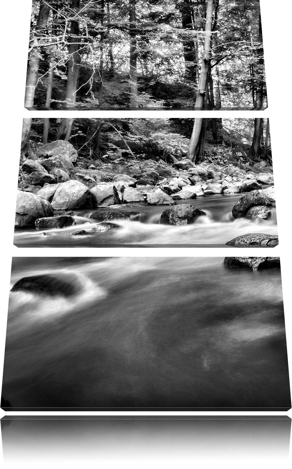 Pixxprint Fluss im Wald mit Steinen als Leinwandbild/Grösse: 3 Teilig (120x80) cm/Wandbild/Kunstdruc