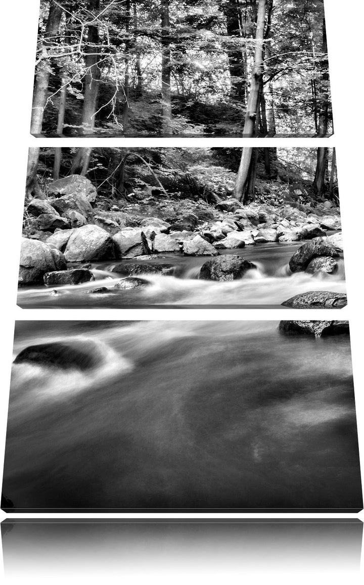 Pixxprint Fluss im Wald mit Steinen als Leinwandbild/Grösse: 3 Teilig (120x80) cm/Wandbild/Kunstdruc