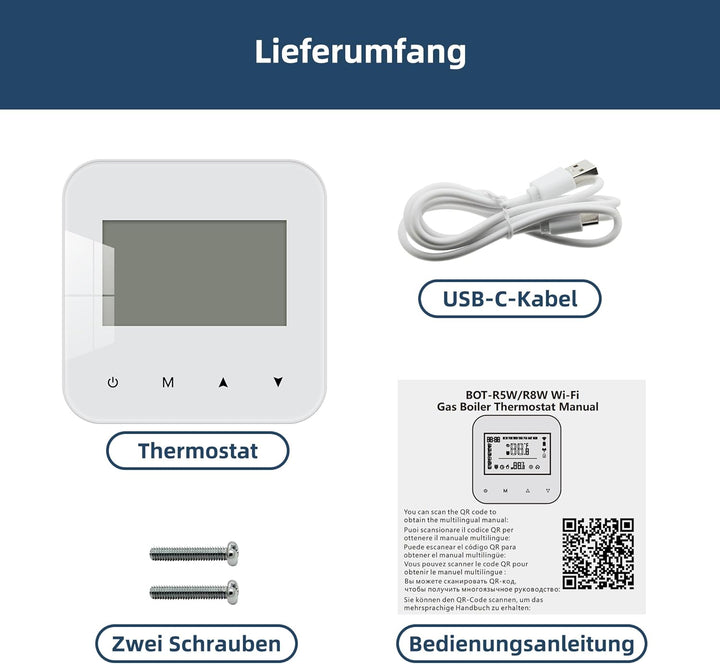 Beok WiFi Thermostat Für Gaskessel, Tuya Smart Raumthermostat Thermostate Heizung Digital LCD-Anzeig